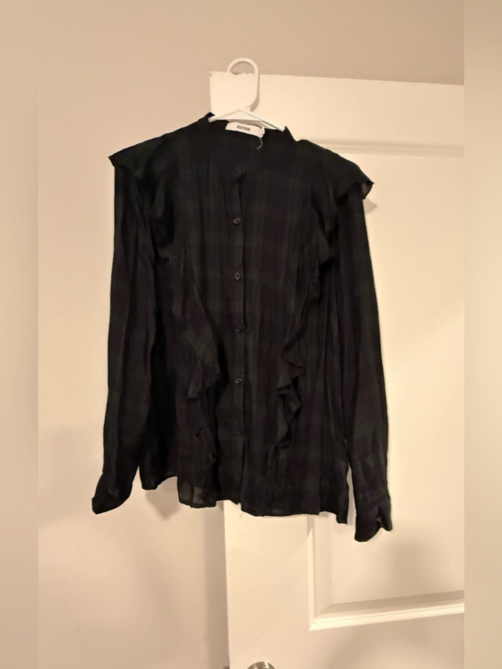 JustFab Black Ruffle Front Button-Up Blouse
